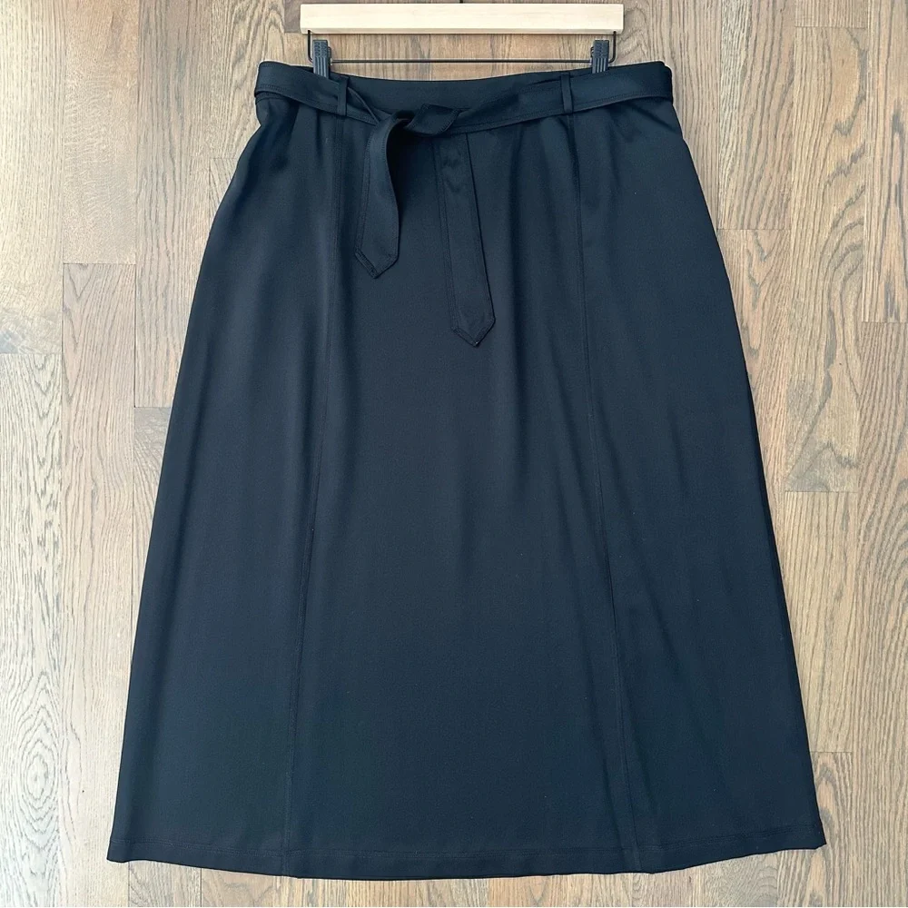 Vintage Dana Buchman High Rise A-Line Satin Midi Skirt in Black Size 16 / Large